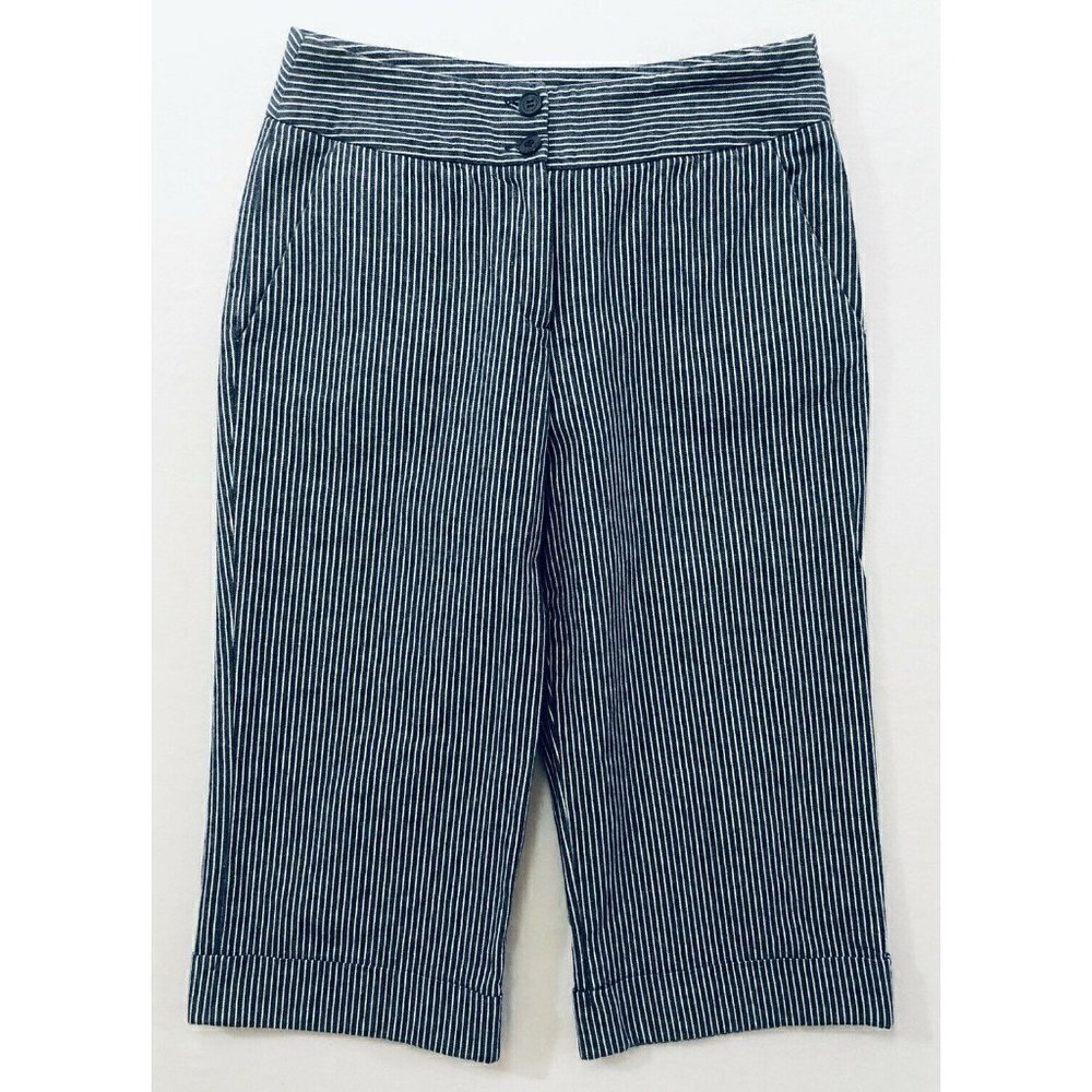 Sandro Sportswear Womens Size 10 Blue Striped Crop Cuffed Pants